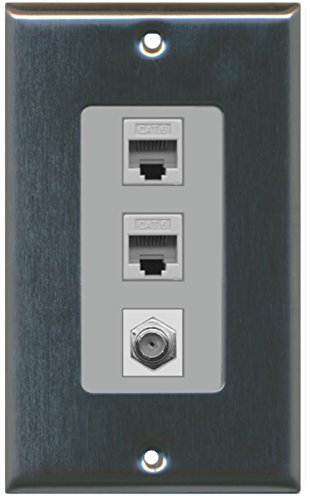 RiteAV Decorative 1 Gang Wall Plate (Stainless Steel/Gray) 3 Port - 2 x Cat6, 1 x Coax