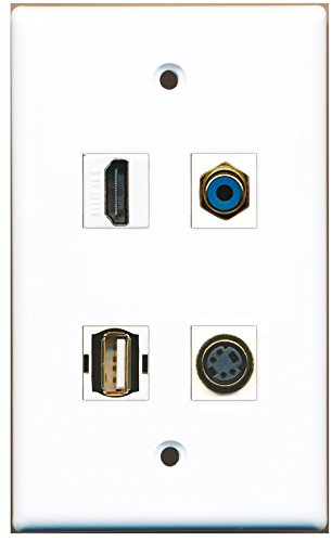 RiteAV - 1 Port HDMI 1 Port RCA Blue 1 Port USB A-A 1 Port S-Video Wall Plate
