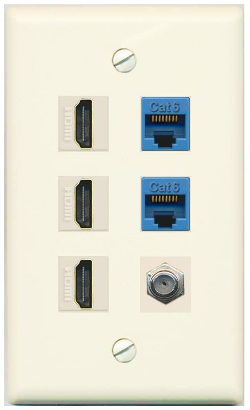 RiteAV 3 HDMI Wall Plate 2 Cat6 1 Coax - Flat [Light-Almond]