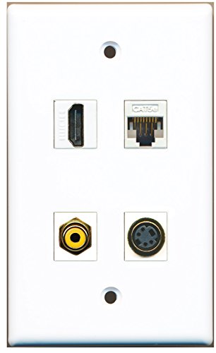 RiteAV - 1 Port HDMI 1 Port RCA Yellow 1 Port S-Video 1 Port Cat5e Ethernet White Wall Plate