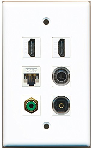 RiteAV - 2 HDMI 1 Port RCA Green 1 Port Toslink 1 Port 3.5mm 1 Port Cat5e Ethernet White Wall Plate