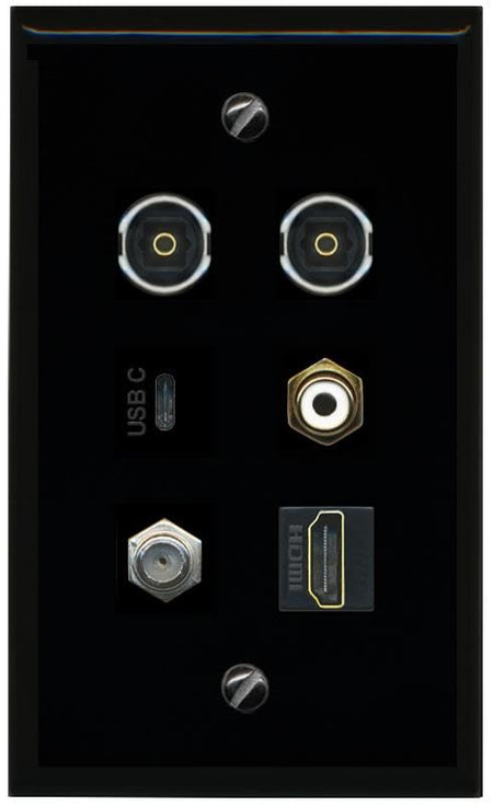 RiteAV Coax HDMI RCA White 2 TOSLINK USBC Flat/Solid Wall Plate [Black]