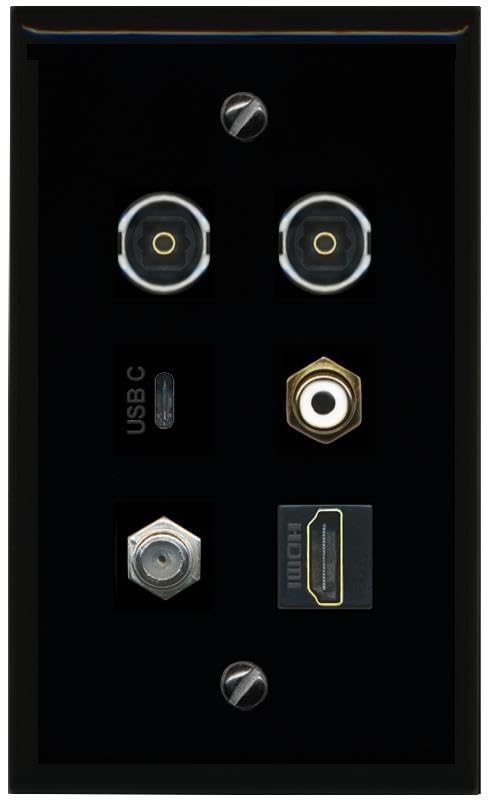 RiteAV Coax HDMI RCA White 2 TOSLINK USBC Flat/Solid Wall Plate [Black]