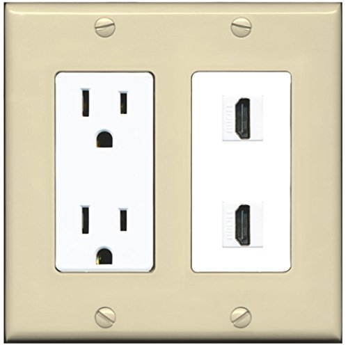 RiteAV HDMI Wall Plate 2 Port - Outlet [Ivory/White]