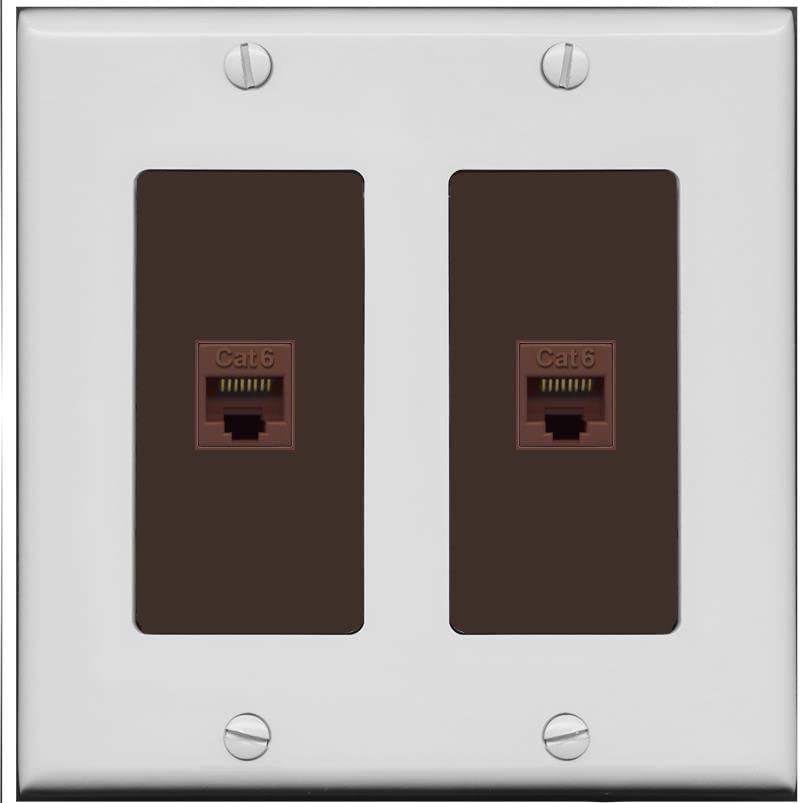 RiteAV 2 Port Cat6 Ethernet Wall Plate - 2 Gang [Gray/Brown]