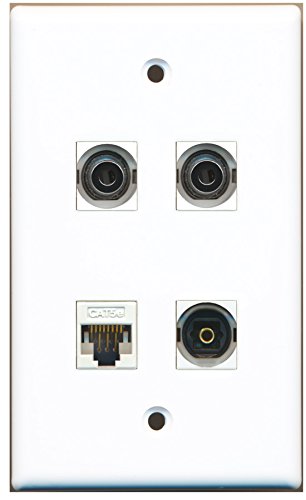 RiteAV - 1 Port Toslink 2 Port 3.5mm 1 Port Cat5e Ethernet White Wall Plate