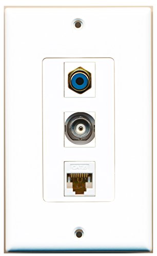 RiteAV 1 Port RCA Blue 1 Port BNC 1 Port Cat6 Ethernet White Wall Plate OVERSIZED