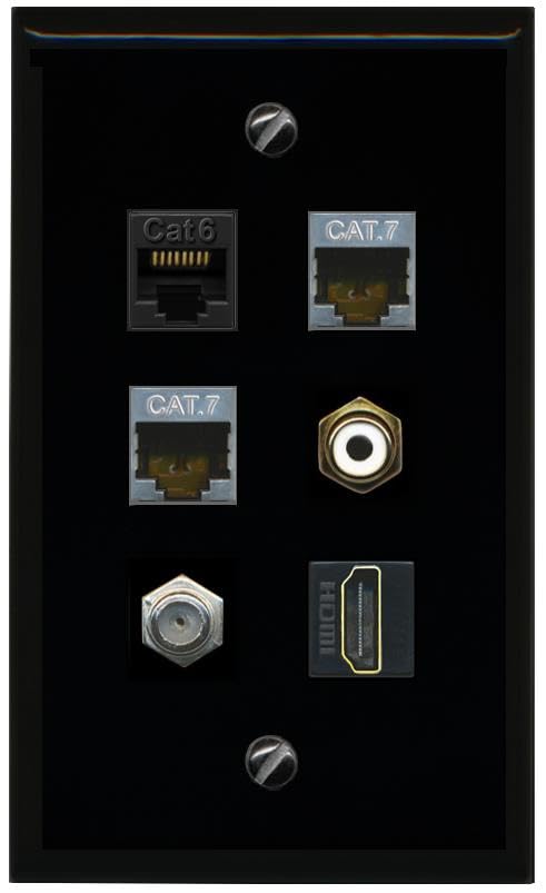 RiteAV CAT6 2 CAT7 COAX HDMI RCA WHITE Flat/Solid Wall Plate [Black]