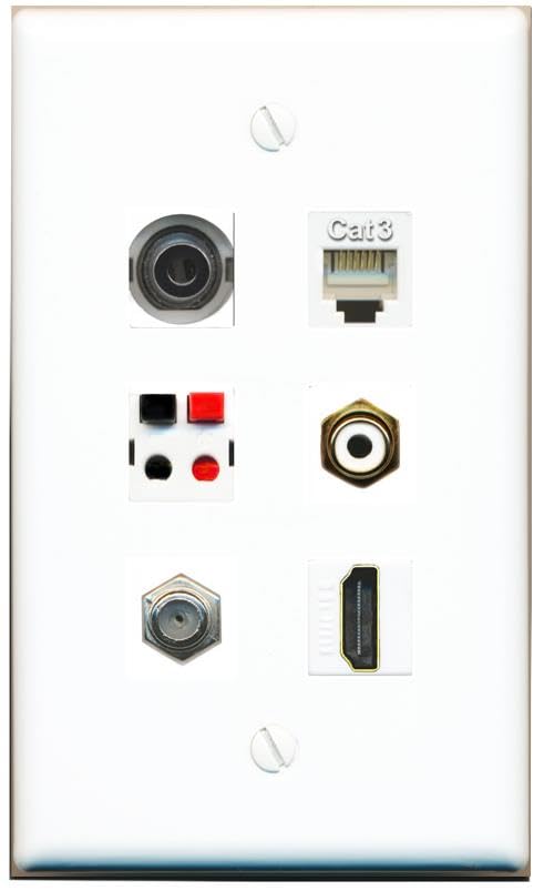 RiteAV 3.5mm COAX HDMI PHONE RCA-WHITE SPEAKER Flat/Solid Wall Plate [White]