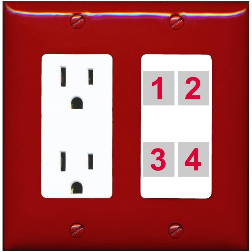 RiteAV Custom 4 Port Custom Wall Plate - Outlet [Red/White]