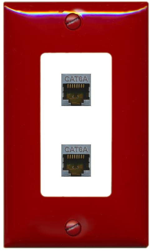 RiteAV 2 Port Cat6A Wall Plate - 1 Gang [Red/White]
