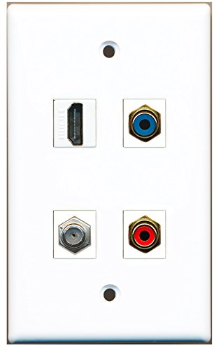 RiteAV - 1 Port HDMI 1 Port RCA Red 1 Port RCA Blue 1 Port Coax Cable TV- F-Type Wall Plate
