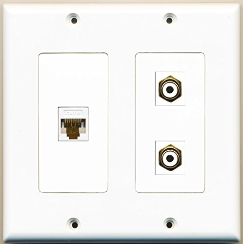 RiteAV - 2 Port RCA White 1 Port Cat6 Ethernet White - 2 Gang Wall Plate