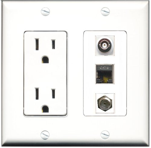 RiteAV - 15 Amp Power Outlet 1 Port Coax 1 Port Shielded Cat6 Ethernet Ethernet 1 Port BNC Decorative Wall Plate