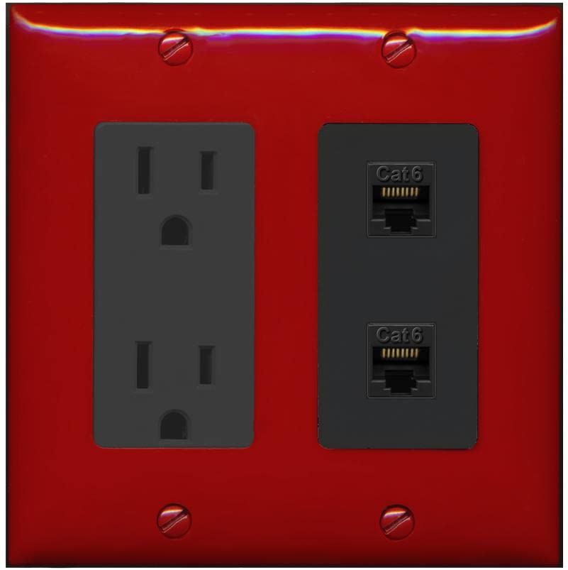 RiteAV 2 Port Cat6 Ethernet Wall Plate - Outlet [Red/Black]