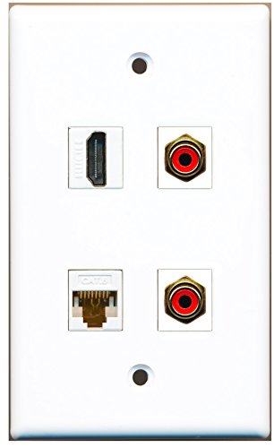 RiteAV - 1 Port HDMI 2 Port RCA Red 1 Port Cat6 Ethernet White Wall Plate
