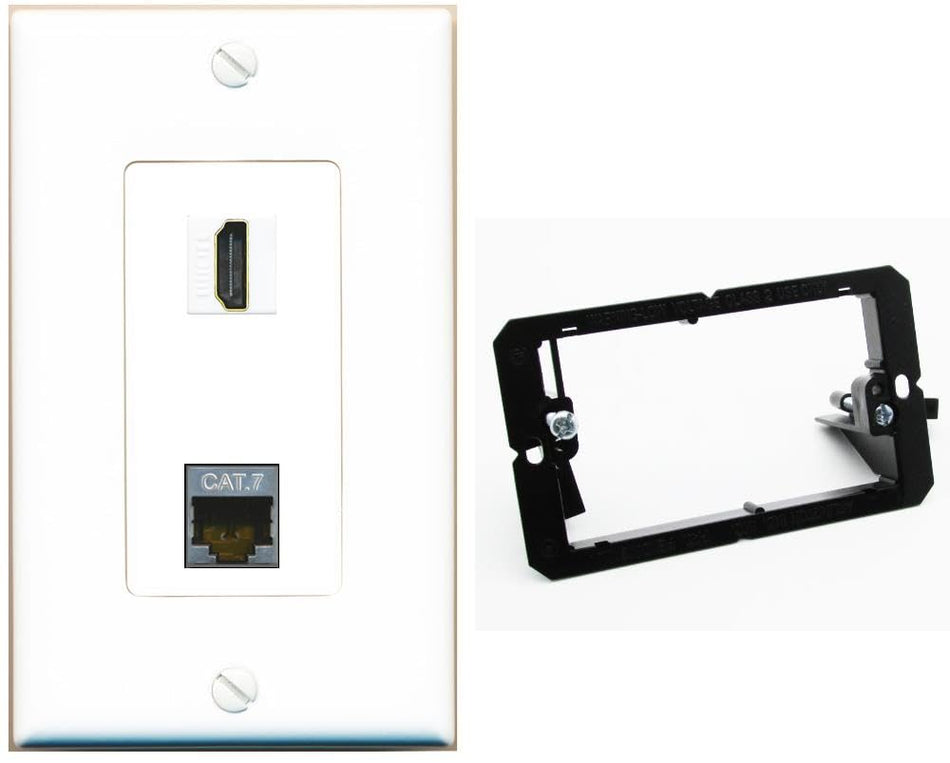 RiteAV HDMI and Cat7 Wall Plate - 1 Gang w-Bracket [White/White]