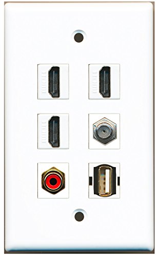 RiteAV - 3 HDMI 1 Port RCA Red 1 Port Coax Cable TV- F-Type 1 Port USB A-A Wall Plate