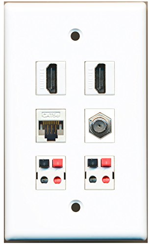 RiteAV - 2 HDMI 1 Port Coax Cable TV- F-Type 1 Port Cat5e Ethernet 2 Port Speaker Wall Plate - White