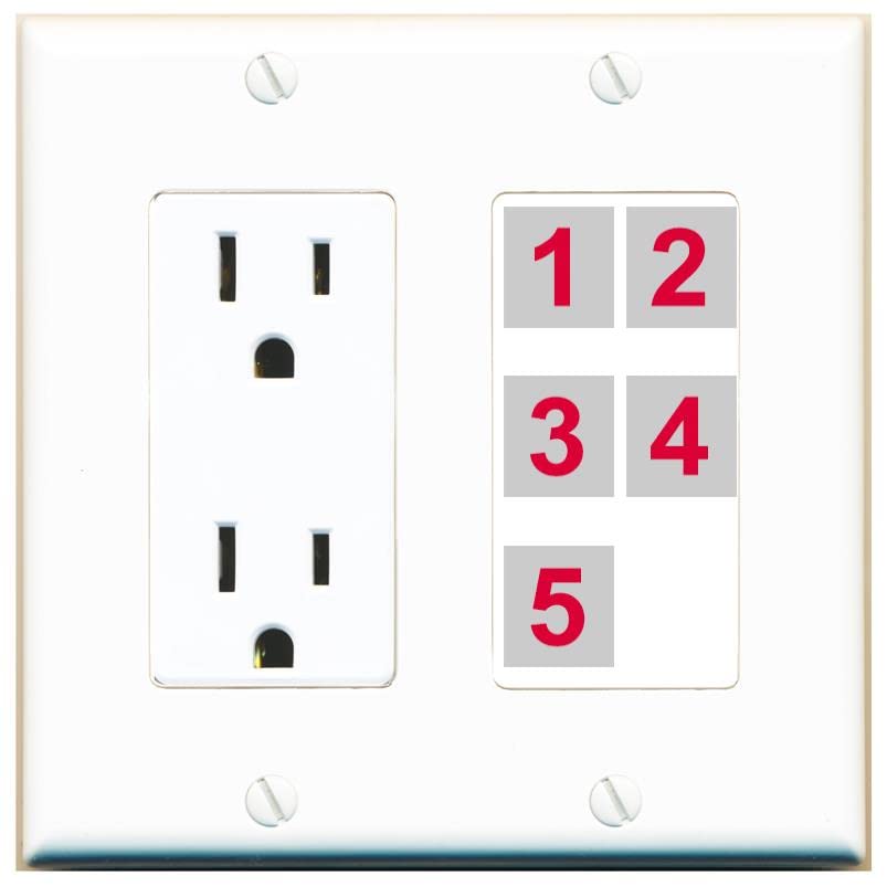 RiteAV Custom Wall Plate 5 Port - Outlet [White/White]