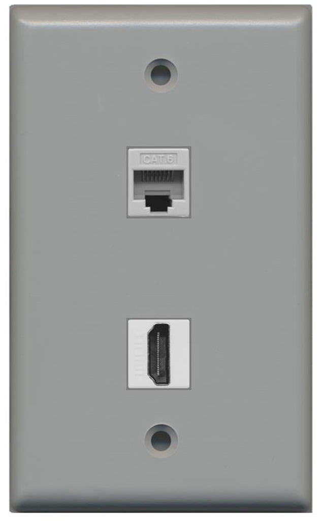 RiteAV - 1 Cat6 Ethernet and 1 HDMI Port Wall Plate - Gray - Bracket Included