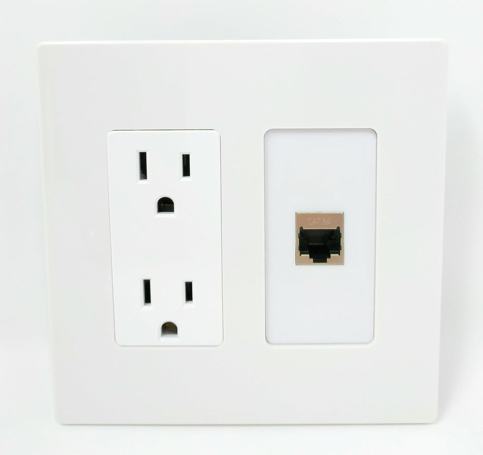 RiteAV - (2 Gang Decorative 15A Power Outlet Cat6a Screwless Wall Plate White