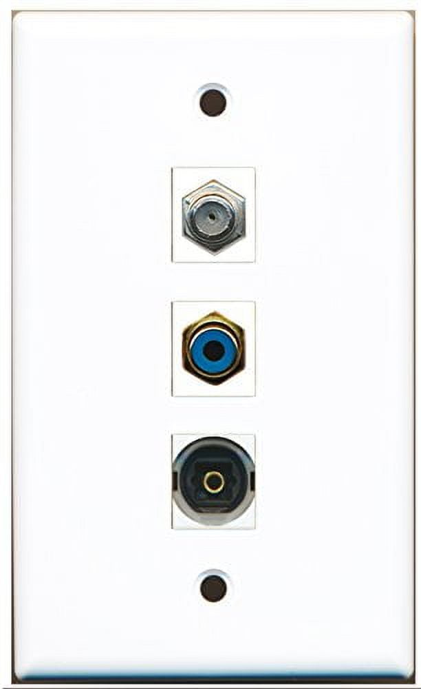 RiteAV - 1 Port RCA Blue and 1 Port Coax Cable TV- F-Type and 1 Port Toslink Wall Plate