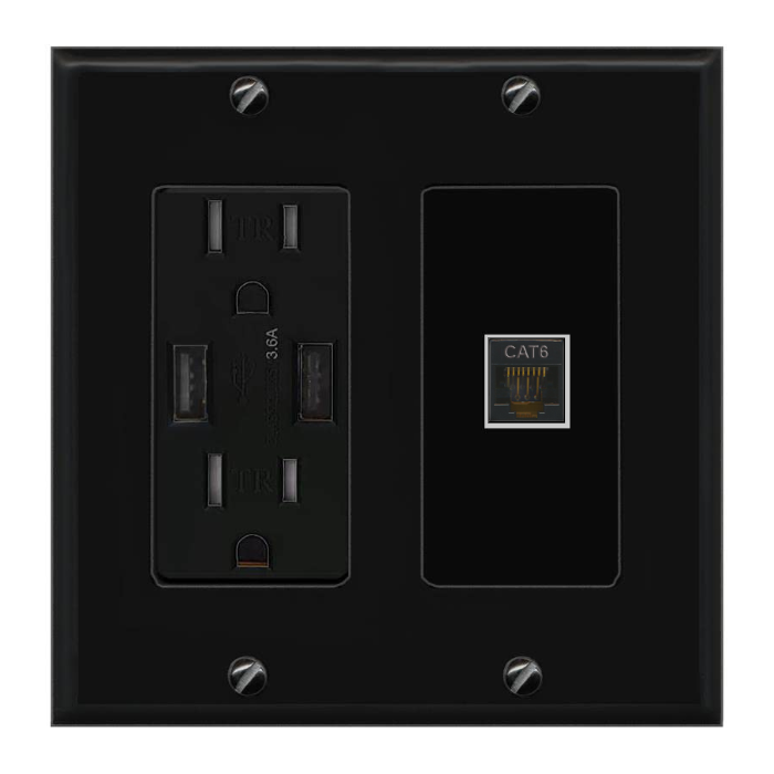 RiteAV Custom Wall Plate 1 Port - USB Charger [Black/Black]