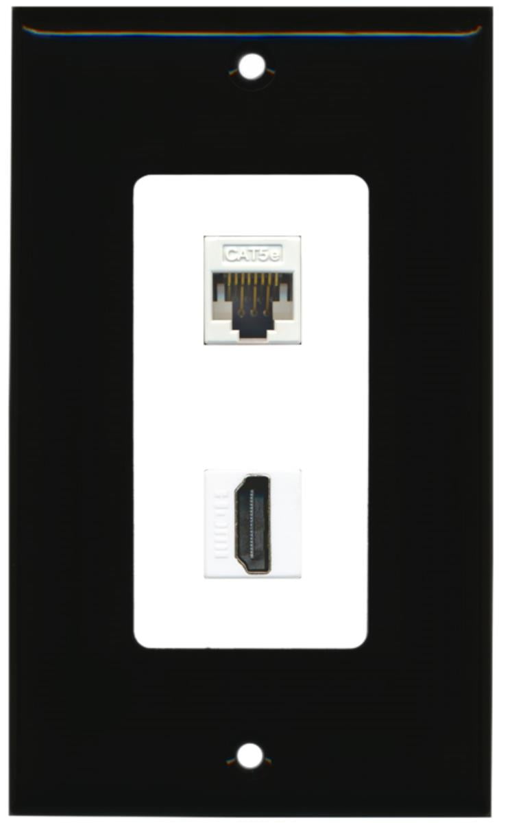 RiteAV - 1 Cat5e Ethernet and 1 HDMI Decorative Wall Plate - Black/White - Bracket Included