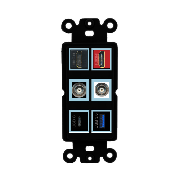 6 Port Custom Keystone Wall Plate DecorZ Rocker Black