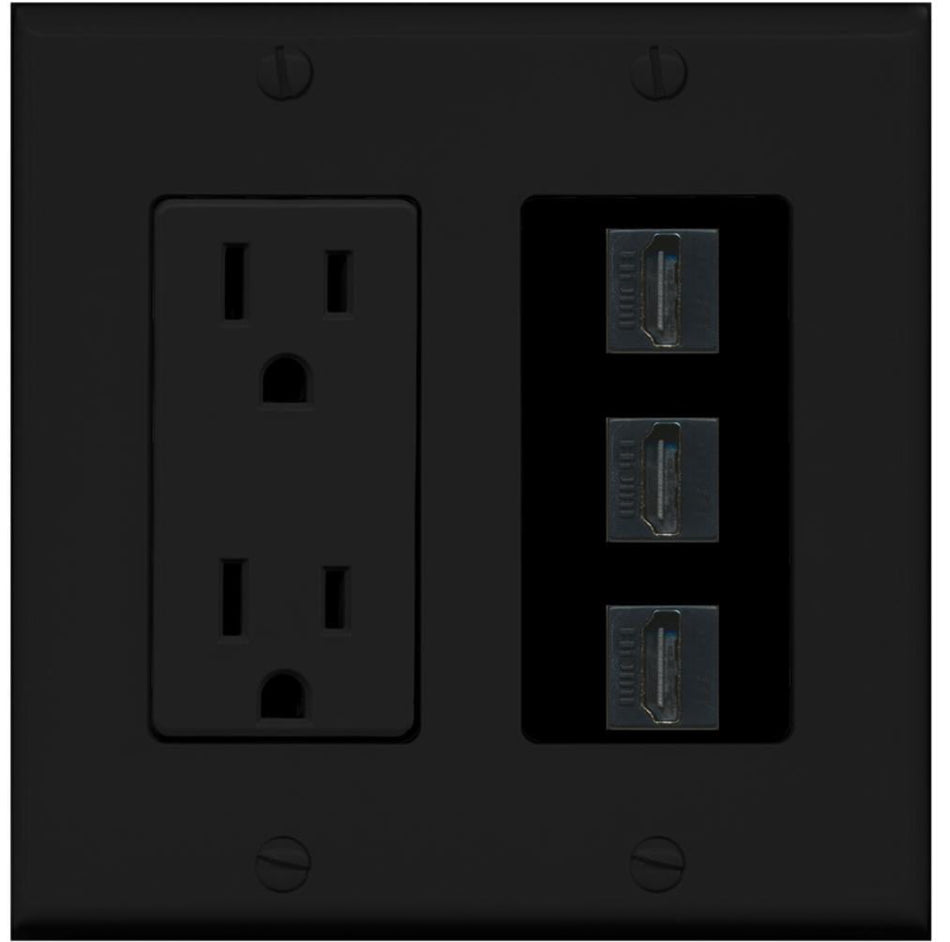RiteAV - 15 Amp Power Outlet 3 Port HDMI Decorative Wall Plate - Black