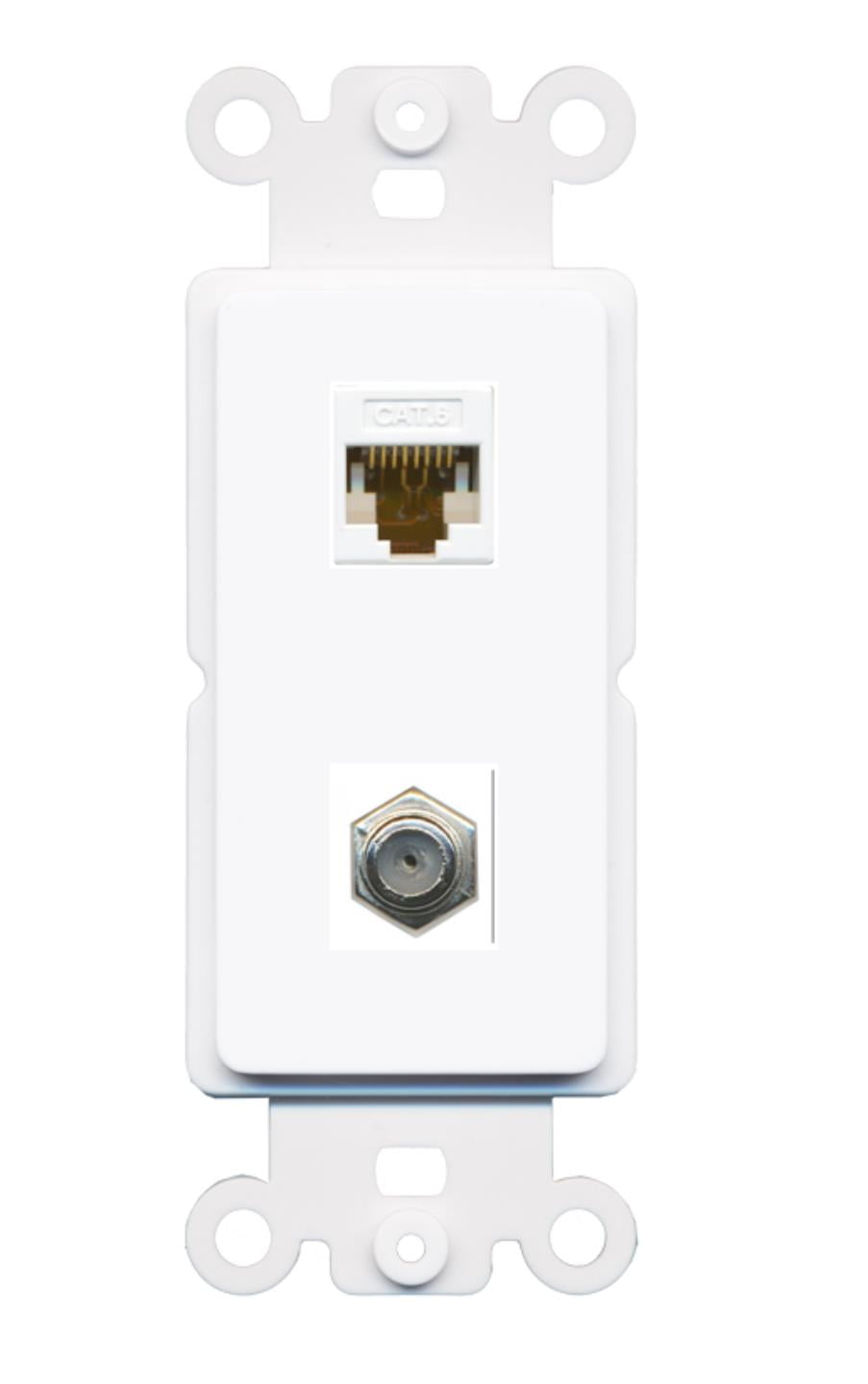 RiteAV - Cat6 Coax Port Wall Plate Decorative (Rocker) White