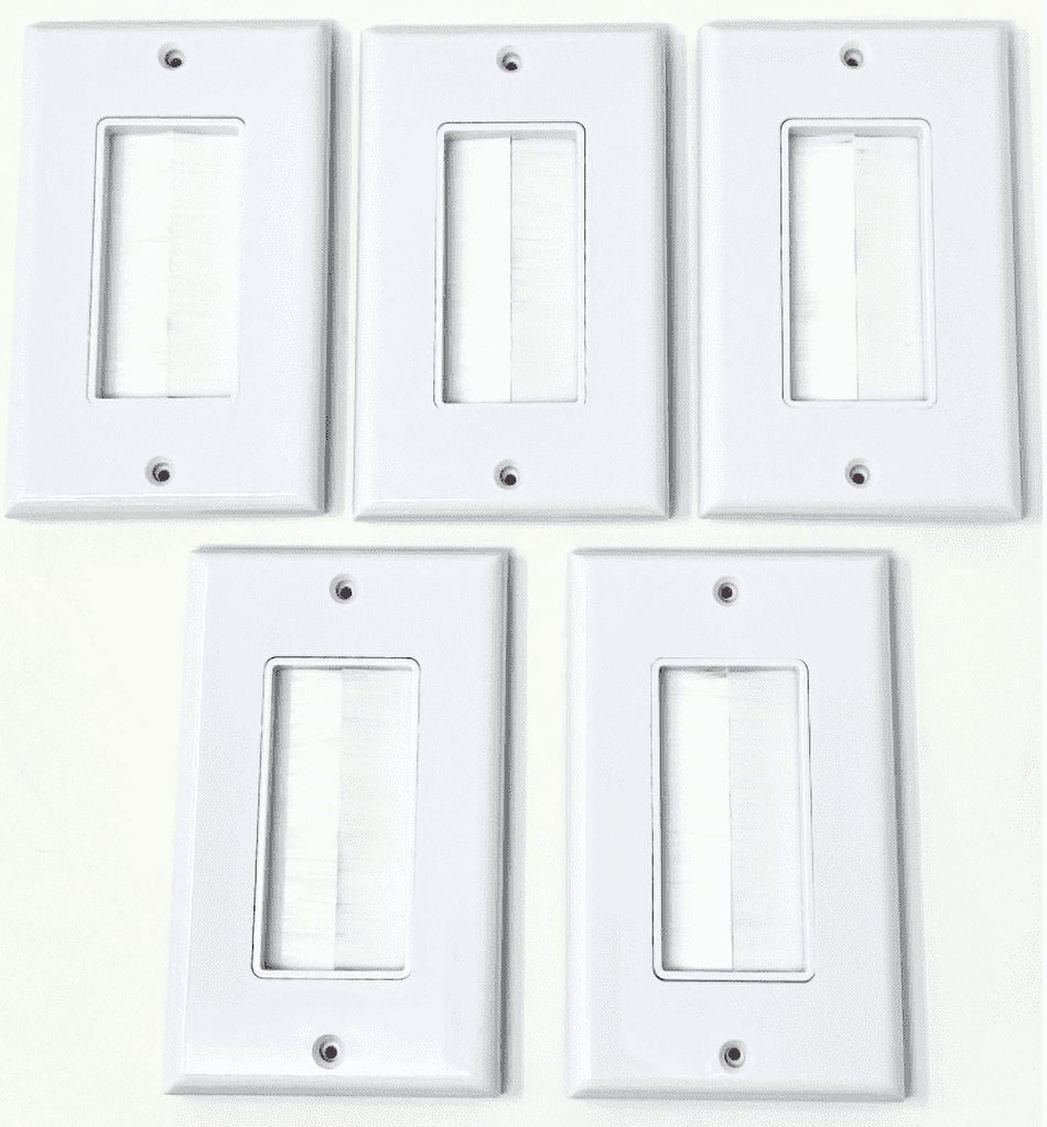 RiteAV - Single Gang Wall Plate with Brush Bristles - White [Now Fits Larger Cables] - 5 Pack