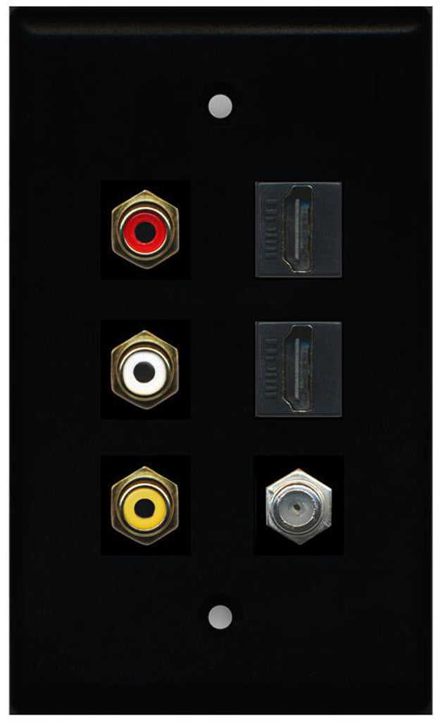 RiteAV - 3 x RCA - 2 X HDMI and 1 x Coax Cable TV Port Wall Plate - Black