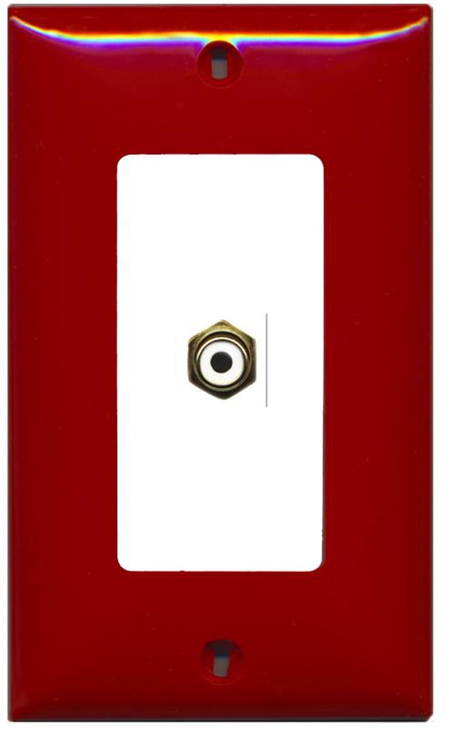 RiteAV - 1 RCA White for Subwoofer Audio Port Wall Plate Decorative - Red & White - Bracket Included
