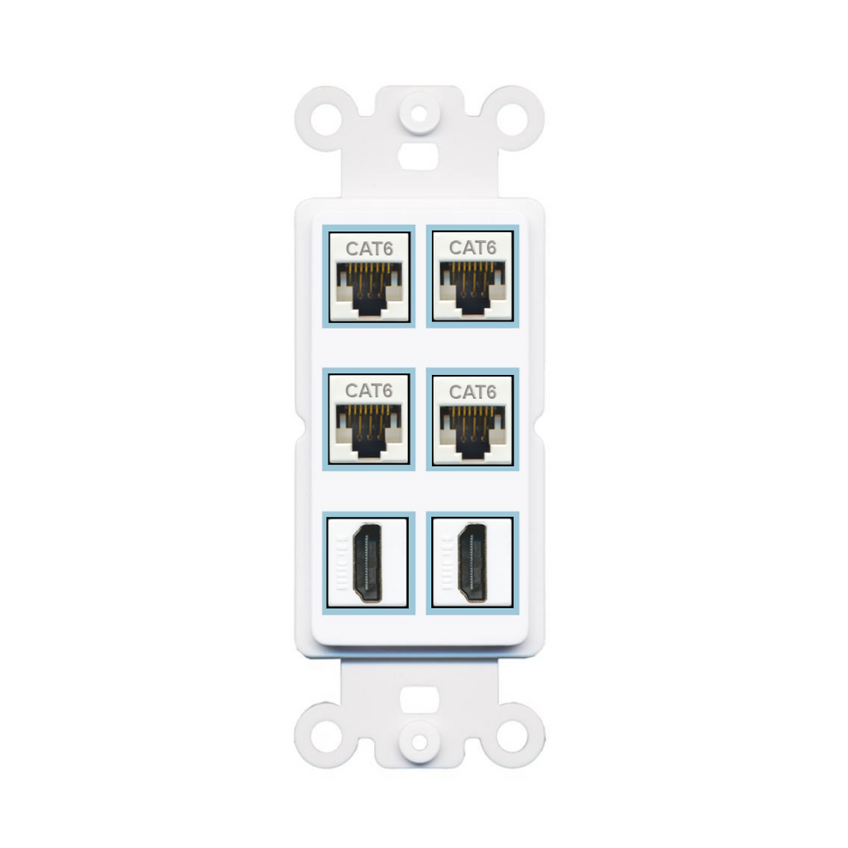 6 Port Custom Keystone Wall Plate DecorZ Rocker White