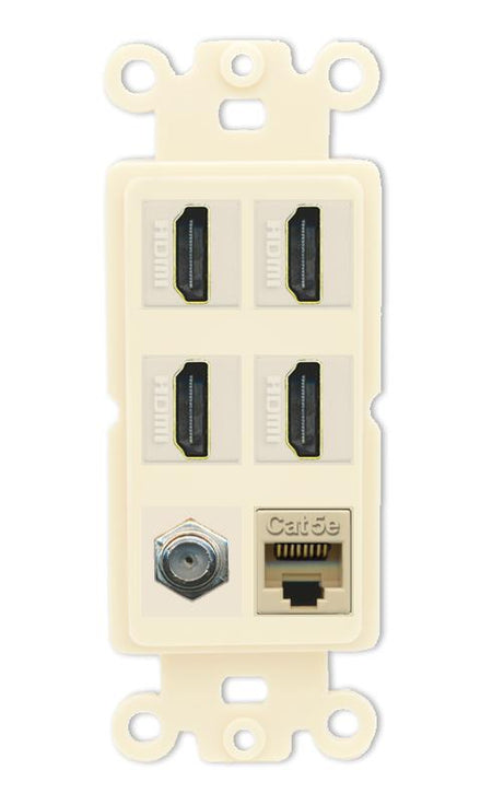 RiteAV 4 Port HDMI 1 Coax Cable TV- F-Type 1 Cat5E Ethernet Wall Plate - Rocker [Light-Almond]