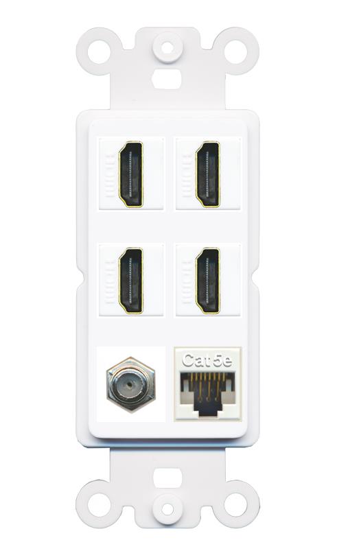 RiteAV 4 Port HDMI 1 Coax Cable TV- F-Type 1 Cat5E Ethernet Wall Plate - Rocker [White]