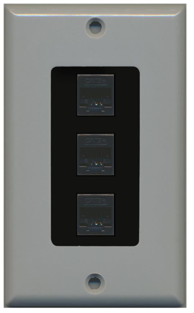 RiteAV Decorative 1 Gang 3 Port Cat5e Wall Plate - Gray/Black