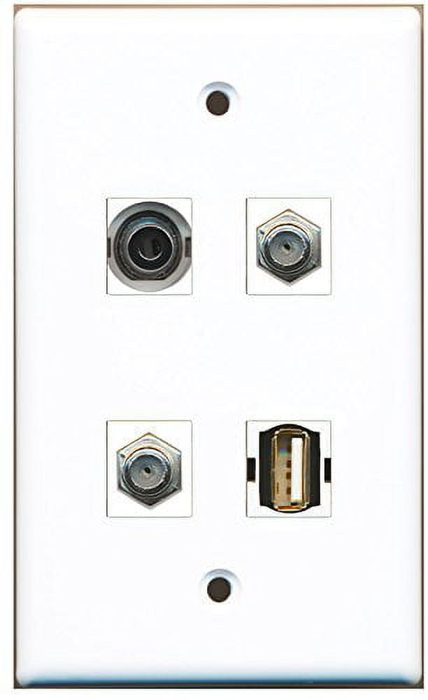 RiteAV - 2 Port Coax Cable TV- F-Type 1 Port USB A-A 1 Port 3.5mm Wall Plate