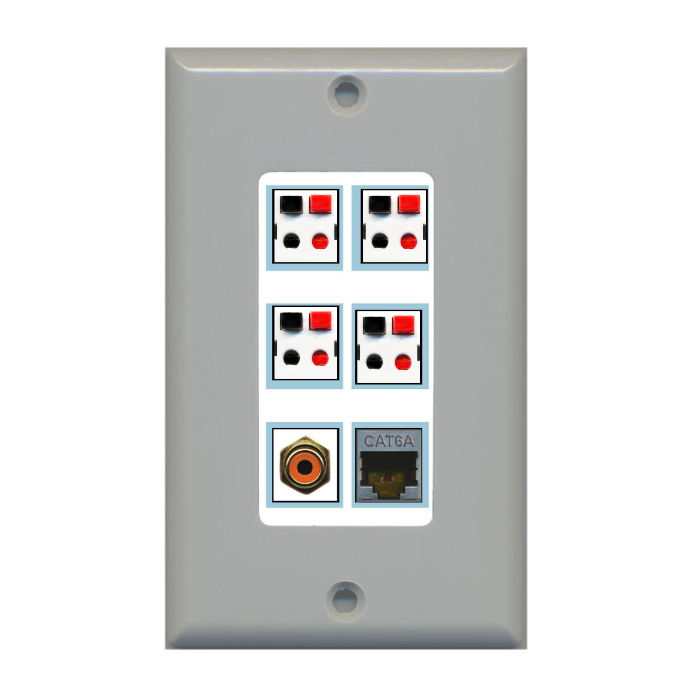 6 Port Custom Keystone Wall Plate Gray - Inner White