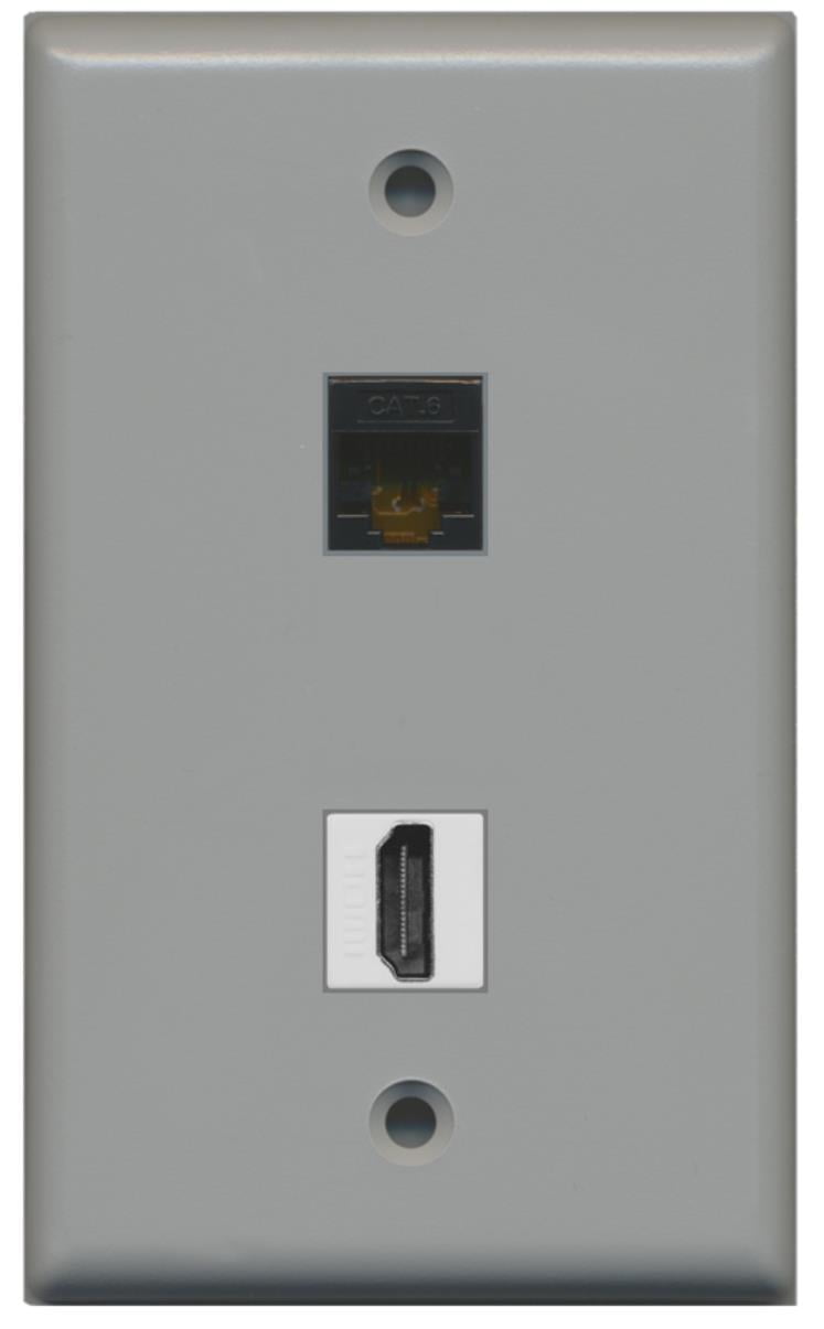 RiteAV - 1 Cat6 Black Ethernet and 1 HDMI Port Wall Plate - Gray - Bracket Included