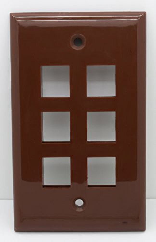 RiteAV Blank Wall Plate for Keystone Jacks - Brown 1 Gang 6 Port