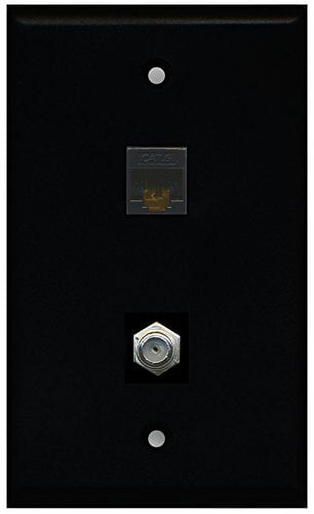 RiteAV - 1 Port Coax Cable TV- F-Type 1 Port Cat6 Ethernet Wall Plate - Black