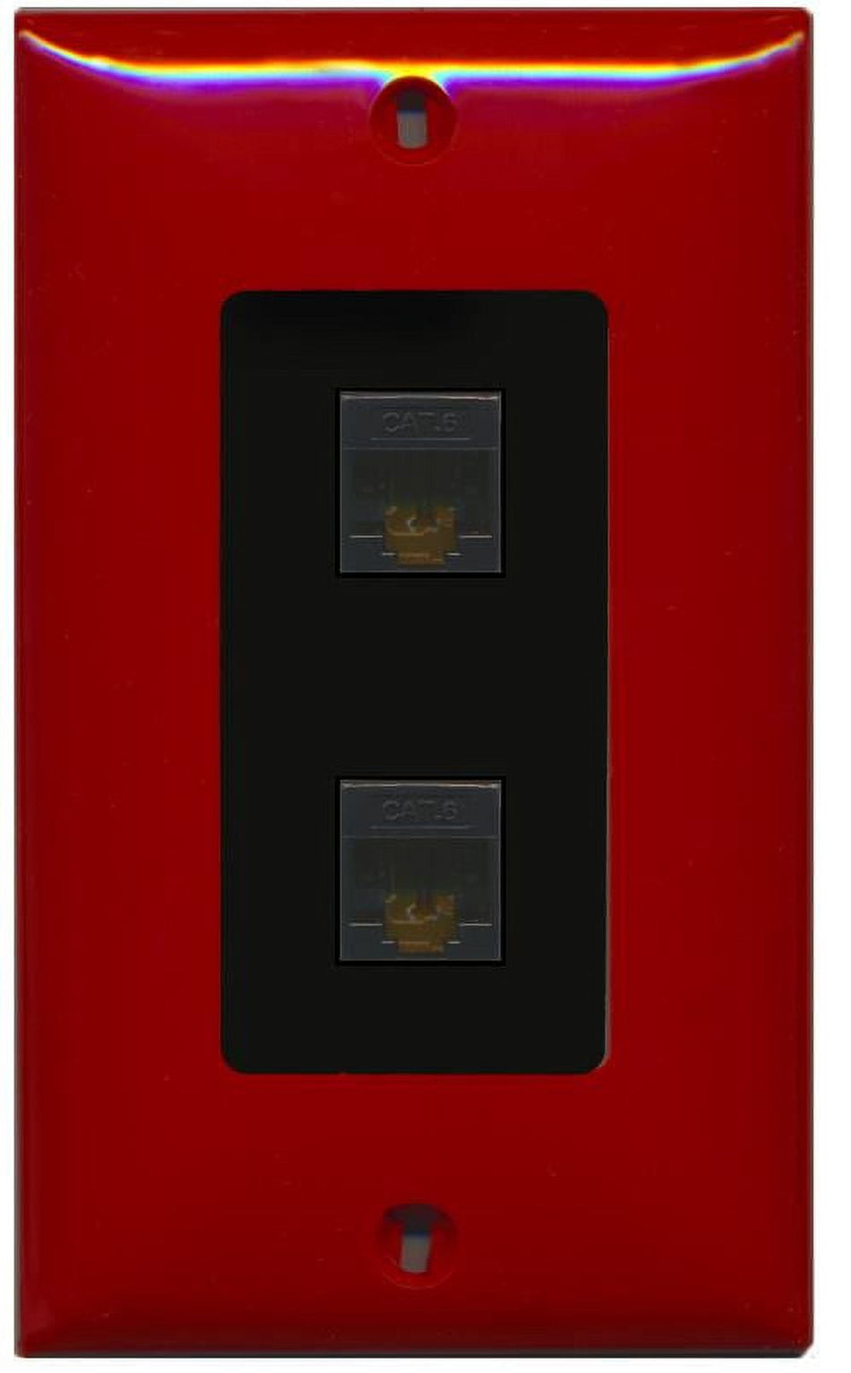 RiteAV Decorative 1 Gang 2 Port Cat6 Wall Plate - Red/Black - Bracket Included