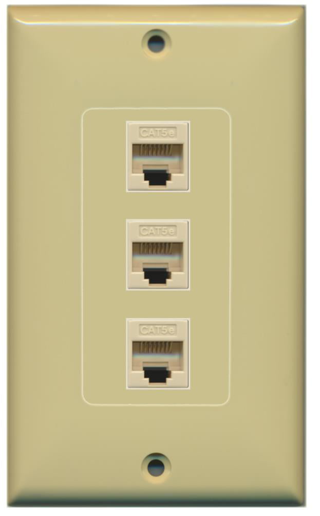 RiteAV Decorative 1 Gang 3 Port Cat5e Wall Plate - Ivory/Ivory