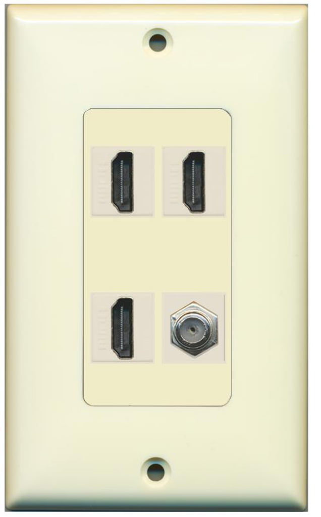 RiteAV - 3 x HDMI and 1 x Coax Cable TV F Type Port Wall Plate Decorative - Light Almond