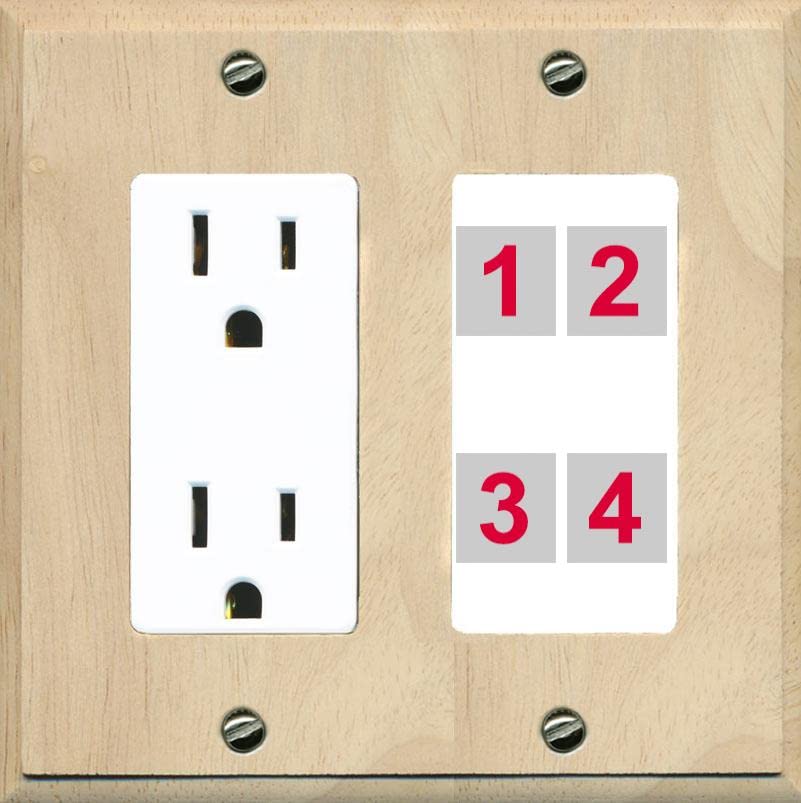 RiteAV Custom 4 Port Custom Wall Plate - Outlet [Wood/White]