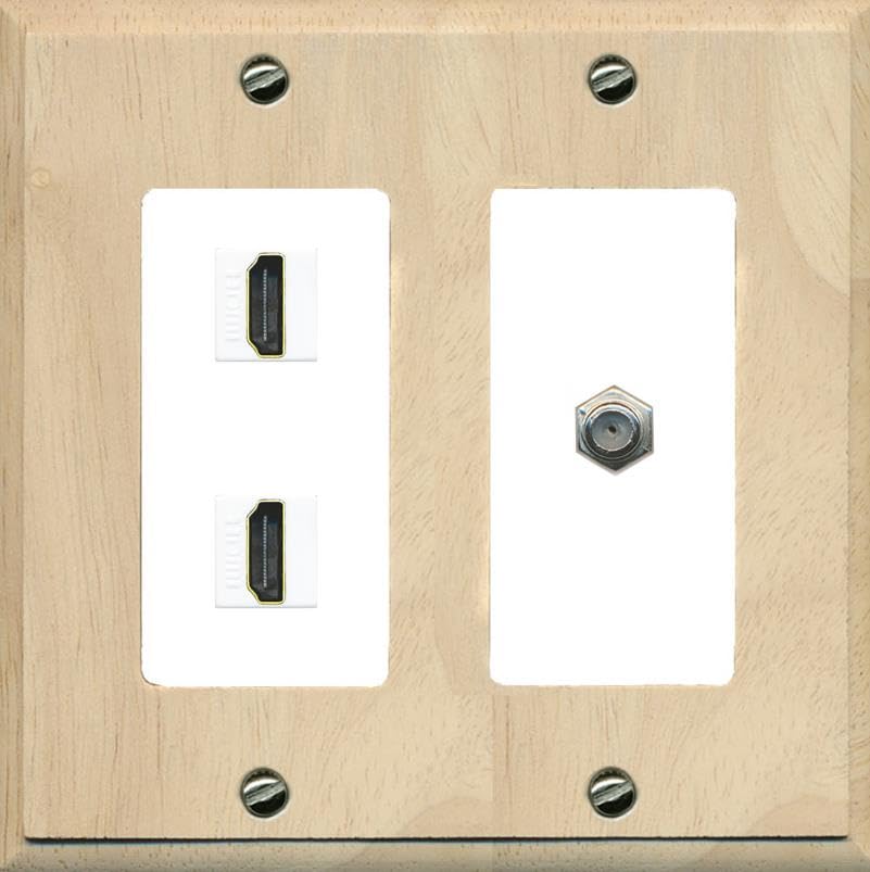 Coax 2 HDMI Wall Plate-2 Gang Wood/White