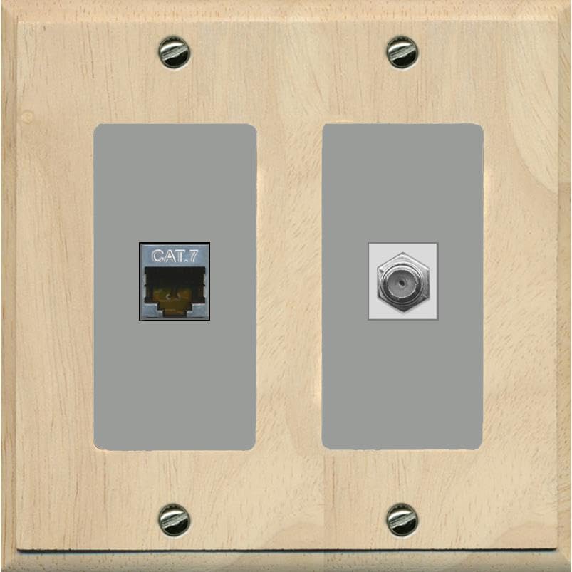 RiteAV Coax and Cat7 Wall Plate - 2 Gang [Wood/Gray]